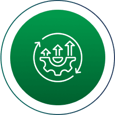 Green icon with gear and arrows symbol.