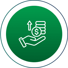 Hand holding money with upward arrow icon.