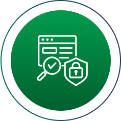Web security icon with magnifying glass.